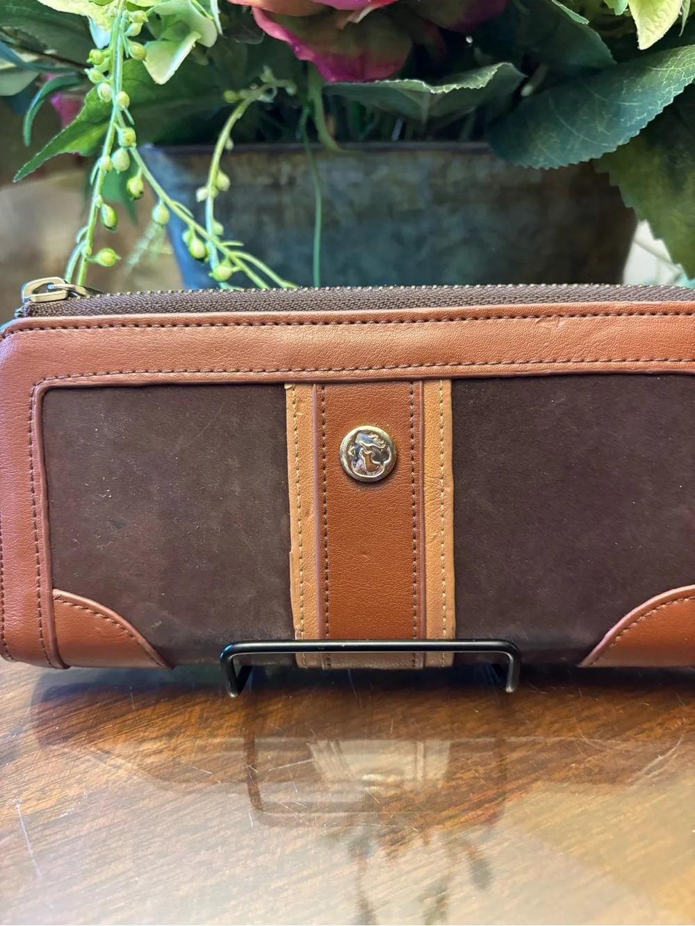 Spartina 449 Brown and Tan Leather Zip-Around Wallet
